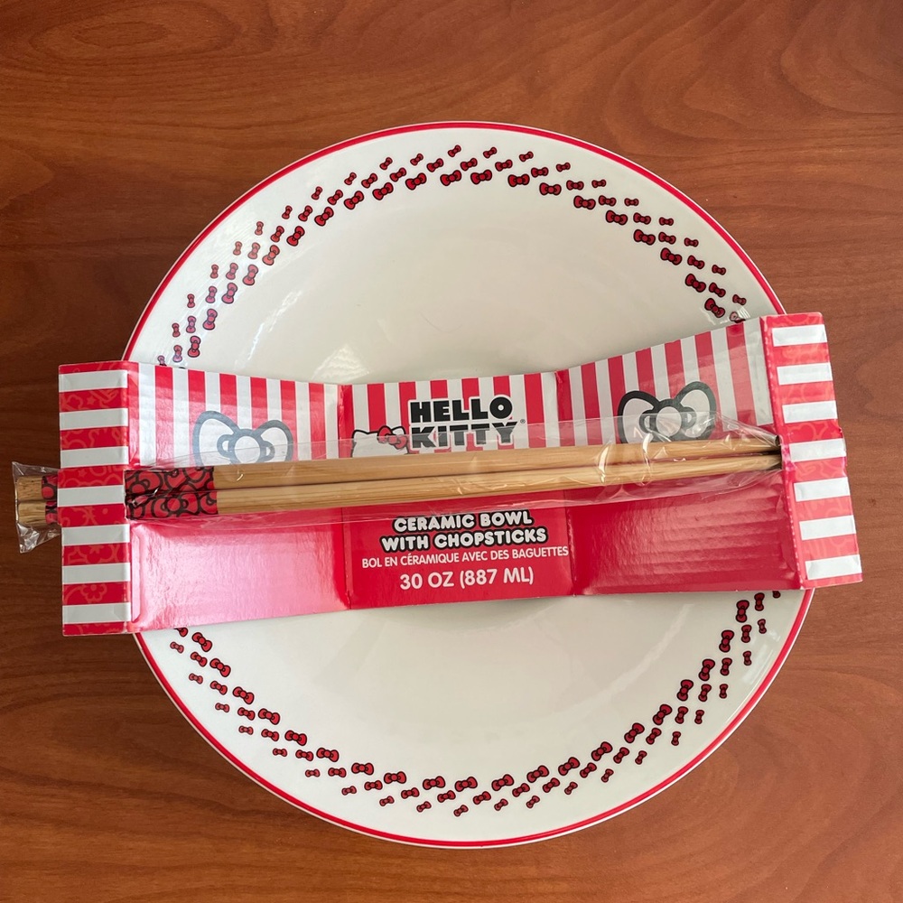 Hello Kitty Ceramic Bowl With Chopsticks Sanrio